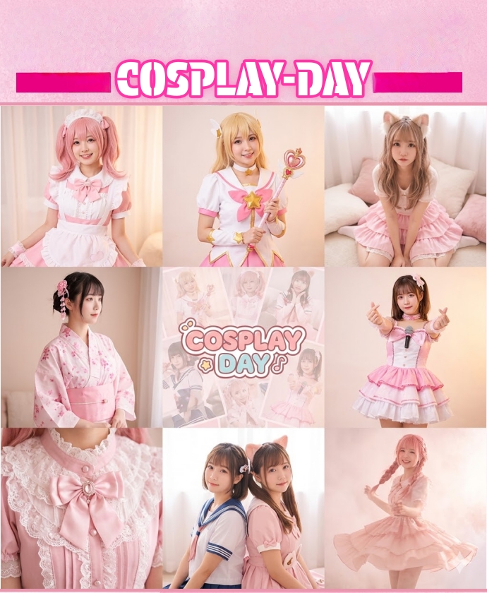 Cosplay Day では、アニメ・ゲーム・VTuber など推しの衣装が気軽に楽しめるよ。